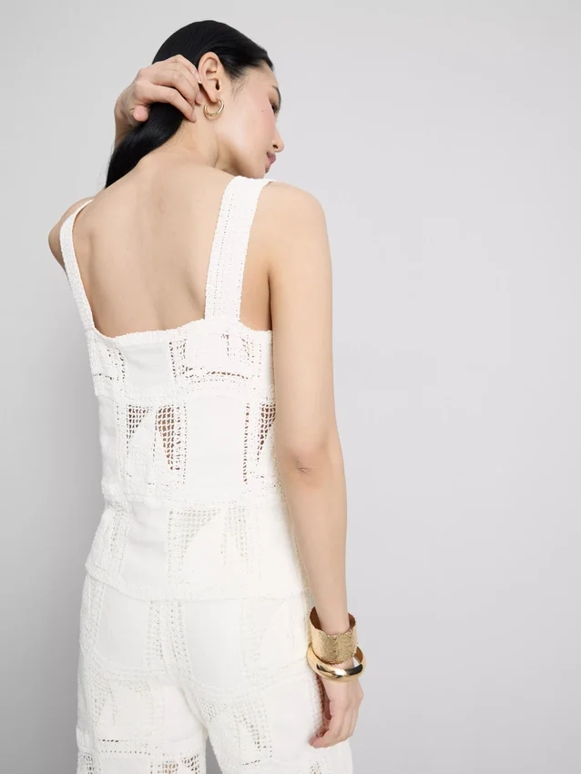 Top tipo camisola em croché com elevado teor de algodão