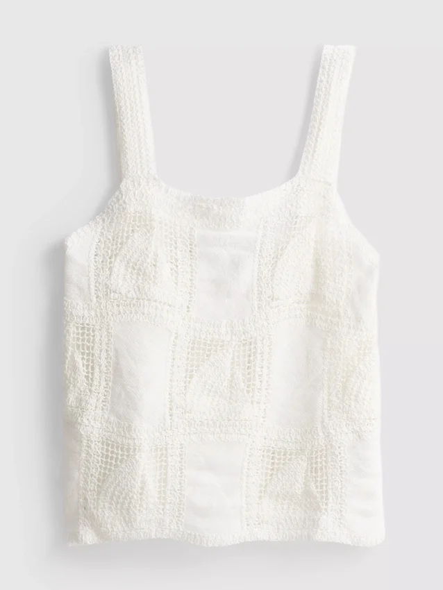 Top tipo camisola em croché com elevado teor de algodão