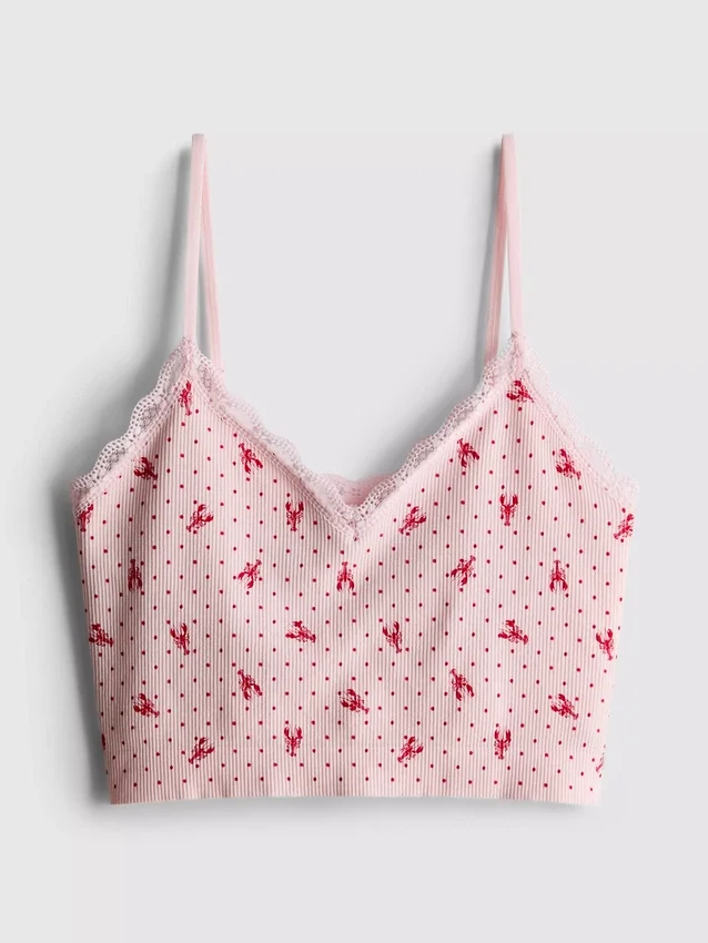 Top tipo pijama curto, sem costuras e estampado