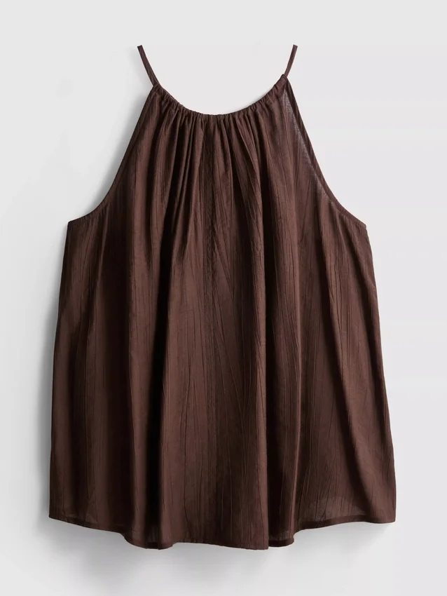 Top trapézio com decote halter texturado