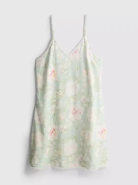 Vestido-camisola com acabamentos em renda floral