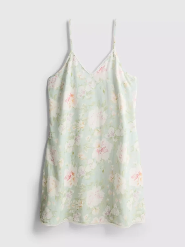 Vestido-camisola com acabamentos em renda floral