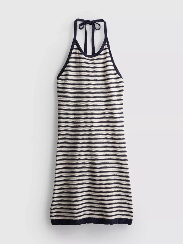 Vestido halter de malha às riscas