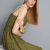 Vestido maxi com folhos em camadas
