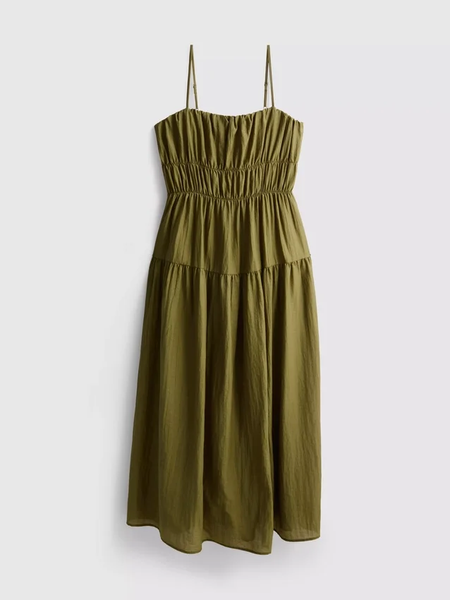 Vestido maxi com folhos em camadas