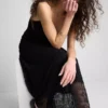 Vestido maxi de renda com decote em V