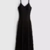 Vestido maxi de renda com decote em V