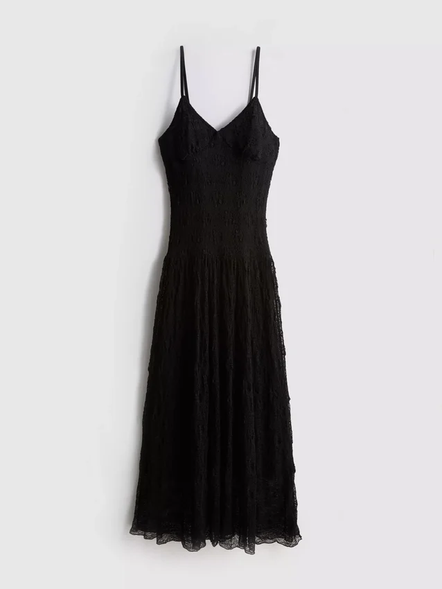 Vestido maxi de renda com decote em V