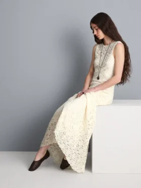 Vestido maxi de renda elástica