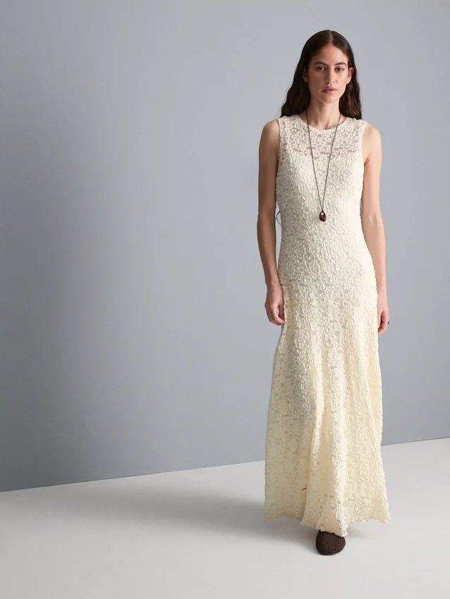 Vestido maxi de renda elástica
