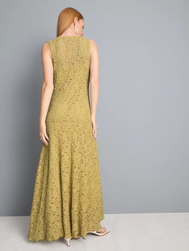 Vestido maxi de renda elástica