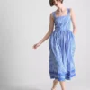 Vestido maxi listrado com bordados