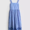 Vestido maxi listrado com bordados