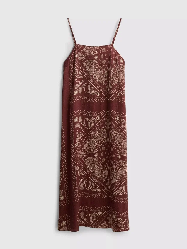 Vestido midi coluna com padrão paisley da Paula Echevarría