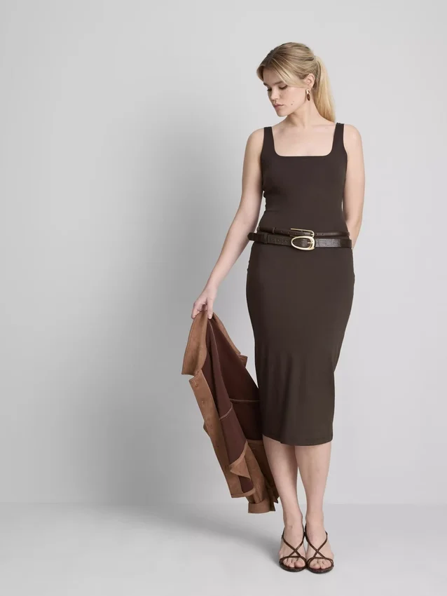 Vestido midi com decote quadrado «Second Skin»