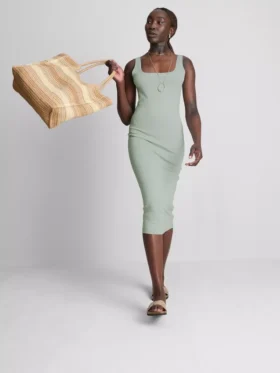 Vestido midi com decote quadrado «Second Skin»