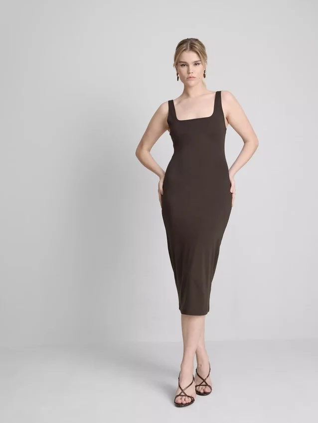 Vestido midi com decote quadrado «Second Skin»