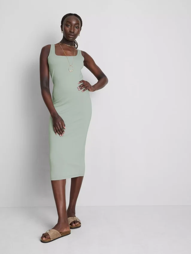 Vestido midi com decote quadrado «Second Skin»