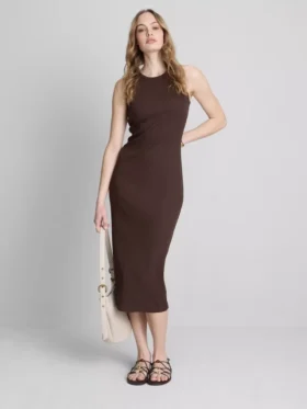 Vestido midi com sutiã incorporado em malha canelada