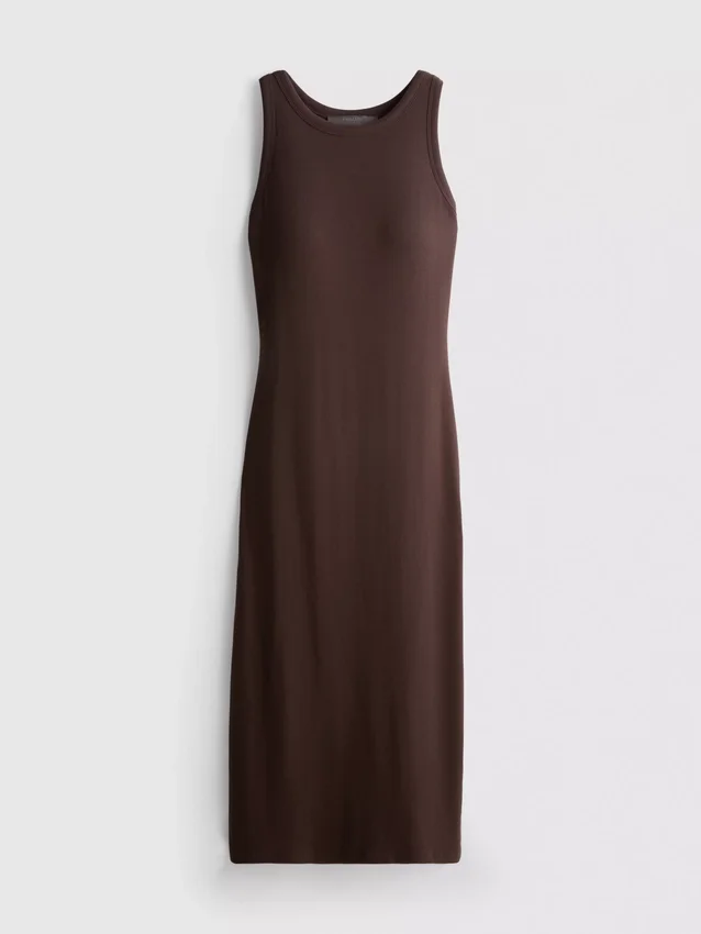 Vestido midi com sutiã incorporado em malha canelada
