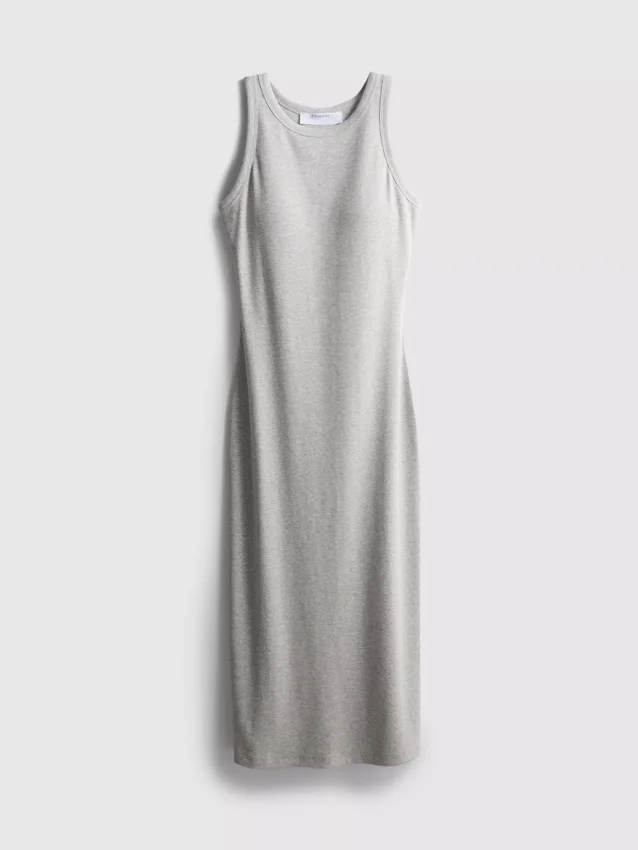 Vestido midi com sutiã incorporado em malha canelada