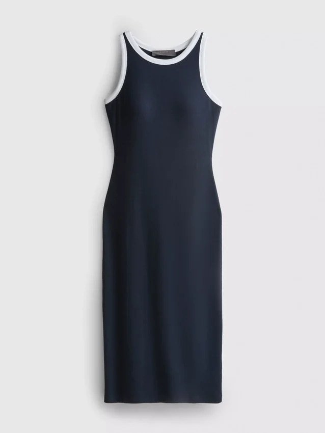 Vestido midi com sutiã incorporado em malha canelada