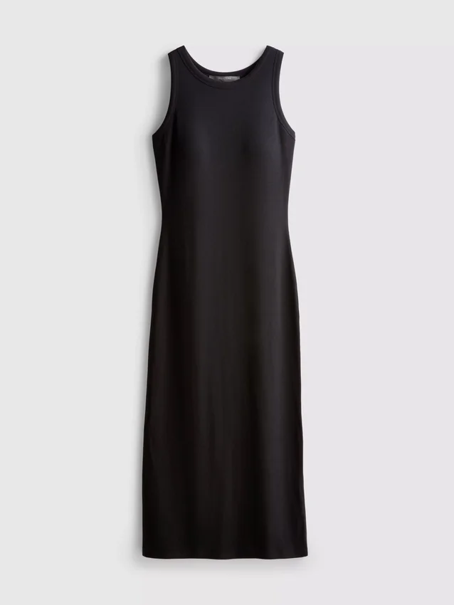 Vestido midi com sutiã incorporado em malha canelada