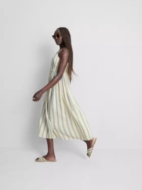 Vestido midi de algodão com botões