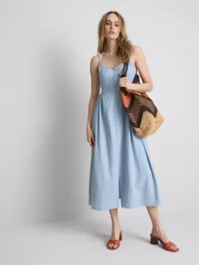 Vestido midi de algodão com botões