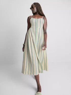 Vestido midi de algodão com botões