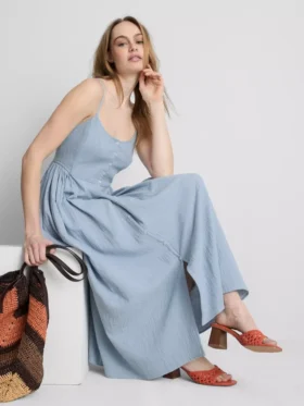 Vestido midi de algodão com botões