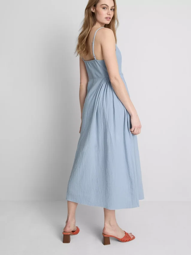 Vestido midi de algodão com botões