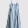 Vestido midi de algodão com botões