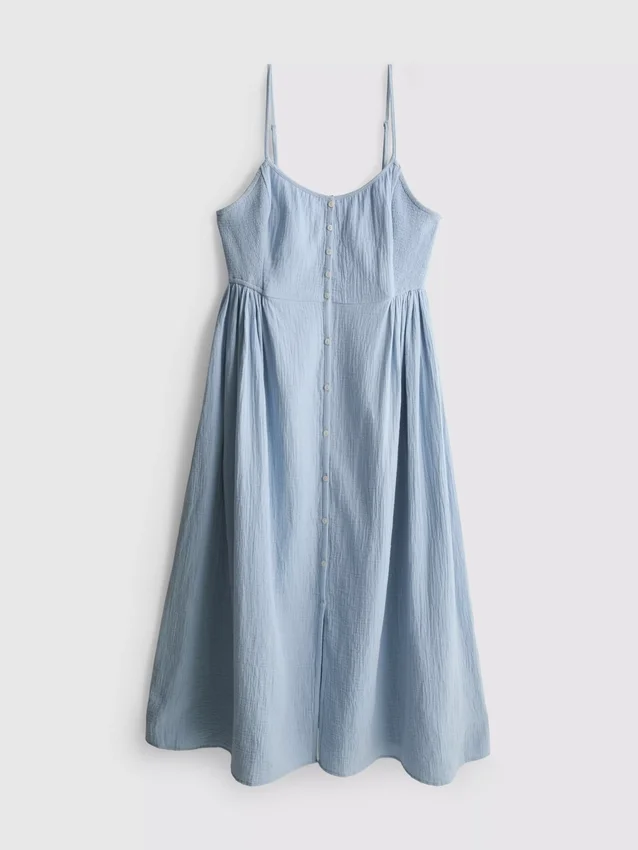 Vestido midi de algodão com botões