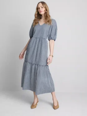 Vestido midi de algodão seersucker com corte smock