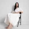 Vestido midi de algodão seersucker com corte smock