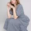 Vestido midi de algodão seersucker com corte smock