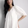 Vestido midi de algodão seersucker com corte smock