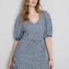 Vestido midi de algodão seersucker com corte smock