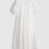 Vestido midi de algodão seersucker com corte smock