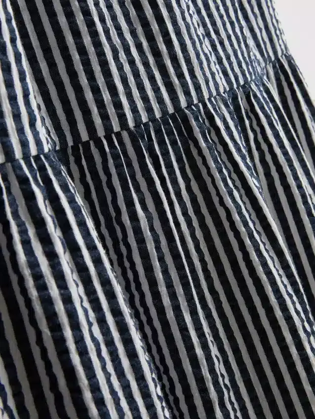 Vestido midi de algodão seersucker com corte smock