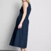 Vestido midi de ganga de algodão com cintura descida