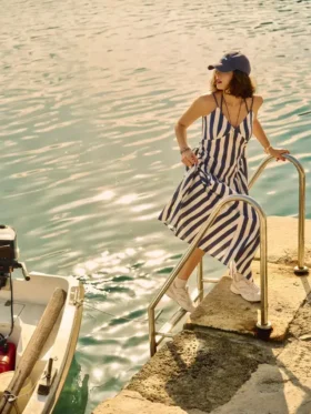 Vestido midi tipo espartilho com alças de algodão