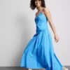 Vestido midi tipo espartilho com alças de algodão