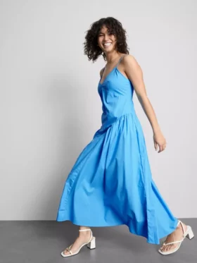 Vestido midi tipo espartilho com alças de algodão