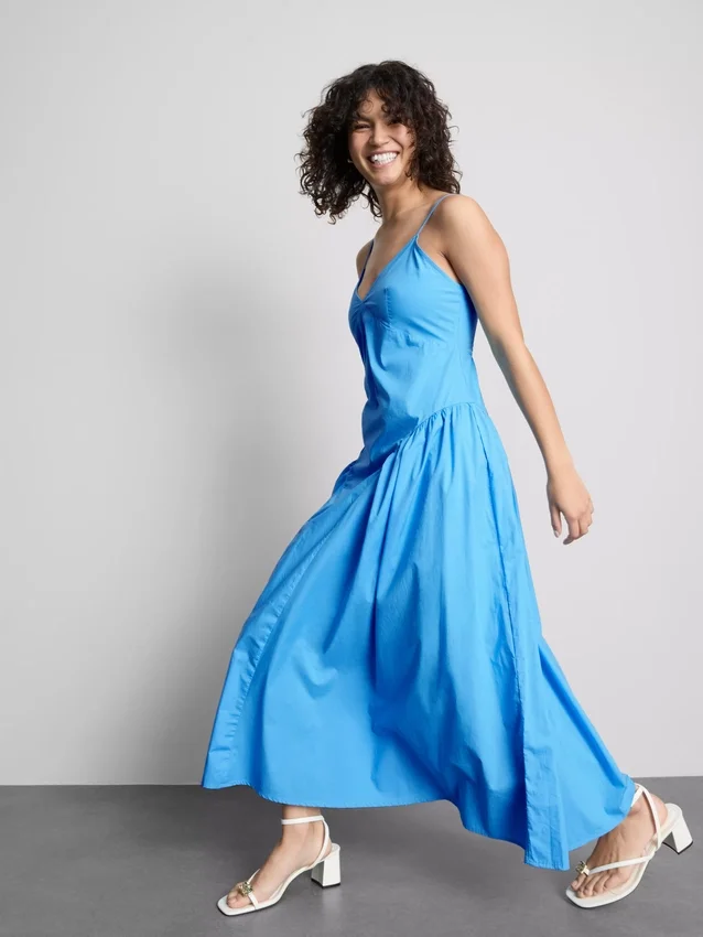 Vestido midi tipo espartilho com alças de algodão