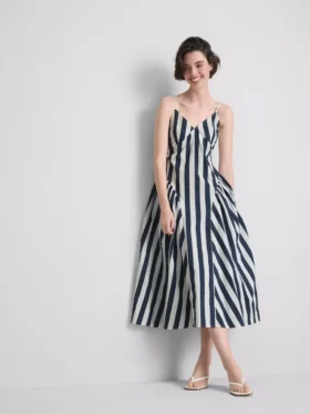 Vestido midi tipo espartilho com alças de algodão
