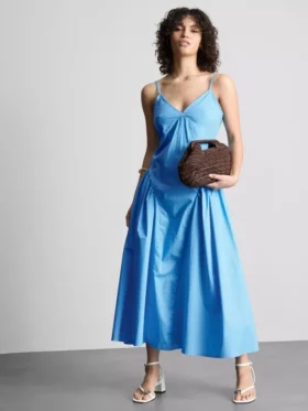 Vestido midi tipo espartilho com alças de algodão