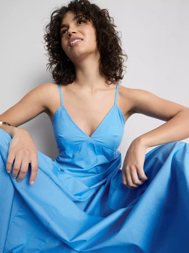 Vestido midi tipo espartilho com alças de algodão