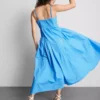 Vestido midi tipo espartilho com alças de algodão